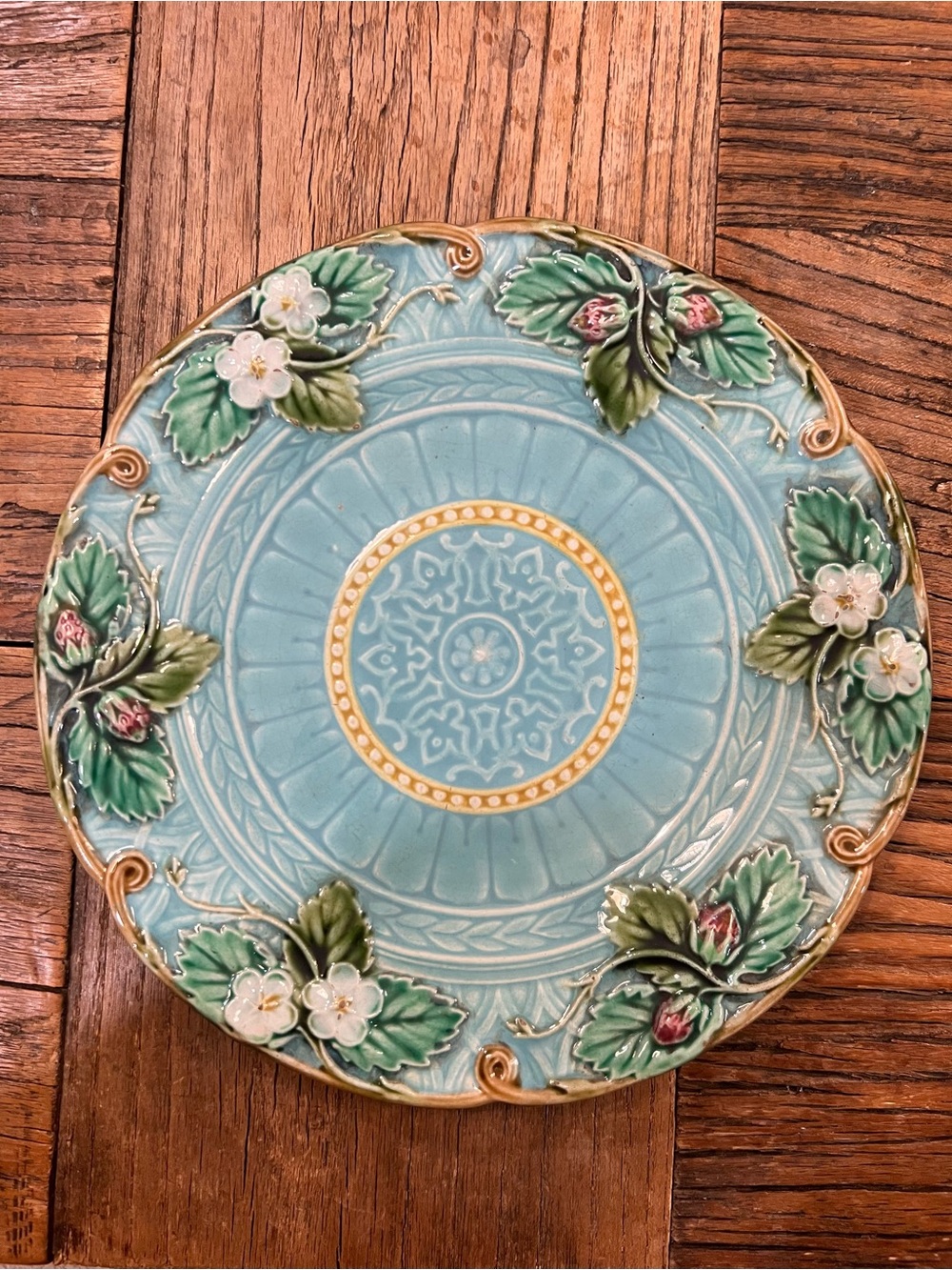 Antique French Sarreguemines Strawberry plate Majolica